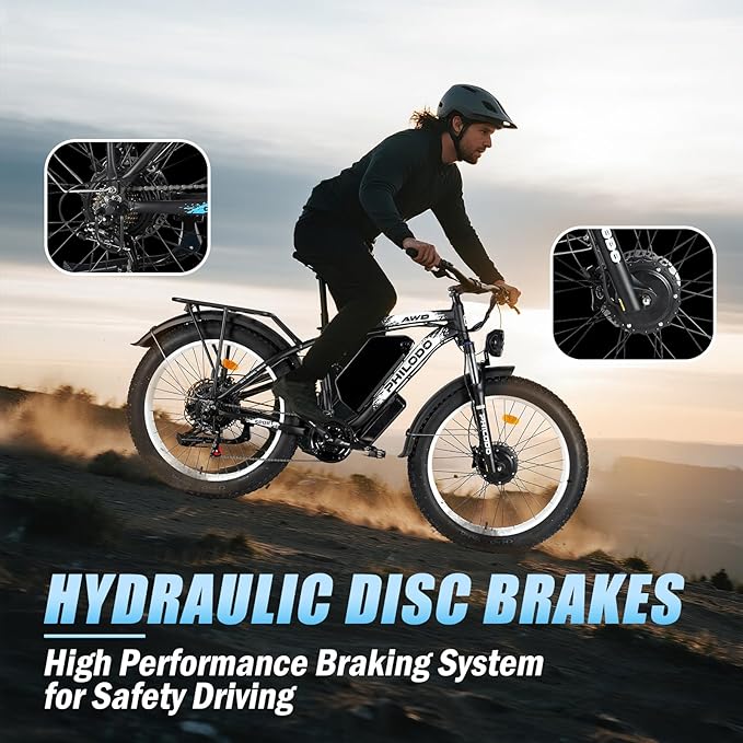 5000w Dual Motor Electric Bicycles, 60V Battery E-Bike with 45 MiIe P-Hour Electric Bike for Adults, 26 Fat Tire Hunting Ebike for All Terrain, Full Suspension Electric Ebike