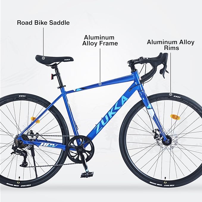 7 Speed Road Bike,700C Wheel Road Commuter Bicycle with Dual Disc Brakes,Light Aluminum Alloy Frame,Adult Faster Racing Bike for Men and Women