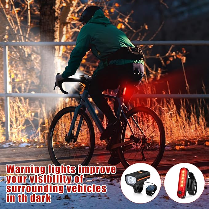 Hanaive 4 Sets Bright LED Bike Light Set USB Rechargeable Bicycle Front Headlight Back Taillight Waterproof Bicycle Light Cycling Accessories for Men Women Night Road Mountain Riding