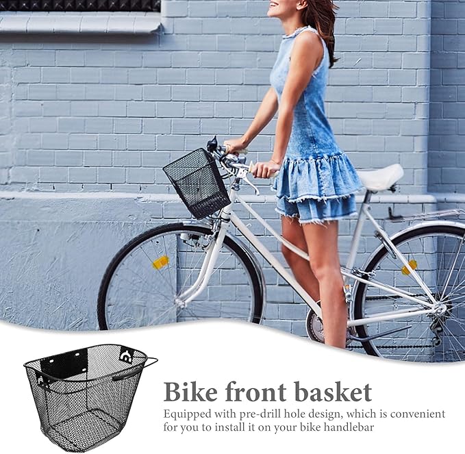Metal Front Bike Basket Quick-Release Bicycle Handlebar Basket Foldable Pet Carrier for Cycling Commuters Black
