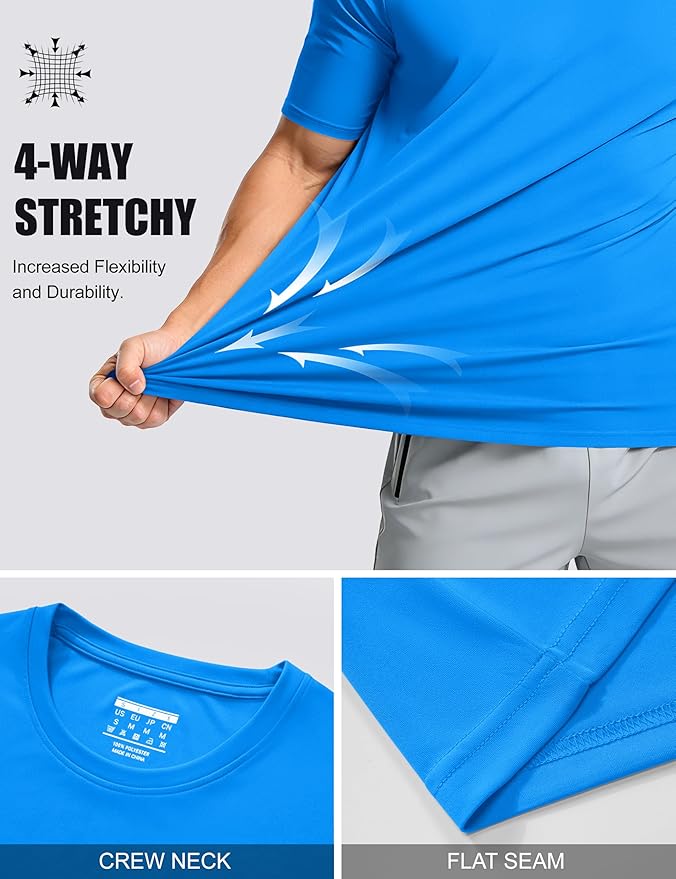 MAGCOMSEN Men's Short Sleeve UPF 50+ T-Shirt Quick Dry Workout Athletic Running Swim Tops Tee Rash Guard Performance Shirts
