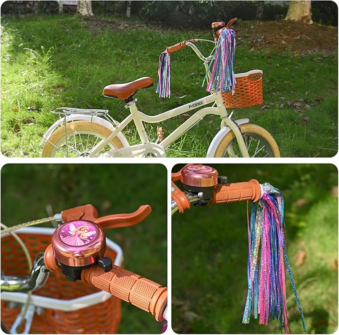 Kids Bike Bell with 2 Pcs Bike Streamers for Girls, Cute Children's Bicycle Accessories