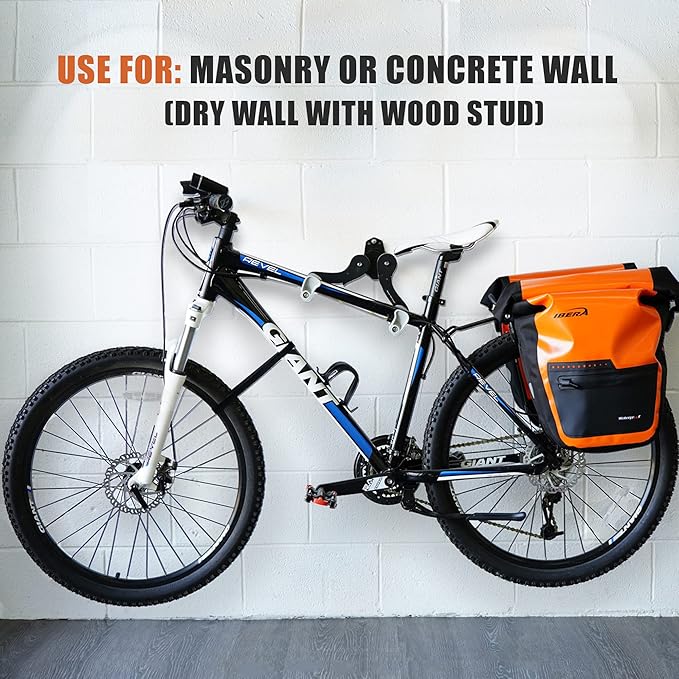 Ibera Bike Wall Mount - Adjustable Frame Holder & Soft Rubber Cradles - Garage Bike Rack for Road, MTB, Kids, Hybrid Bikes - Easy Installation & Space-Saving Design