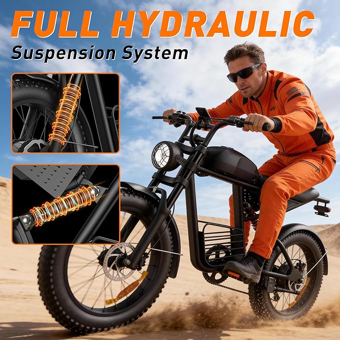 Electric Bike for Adults FX20 - 3000/1500W Electric Dirt Bike, 37/35MPH Fast 48V 25/18.9Ah 40-60 Miles Long Range E-Bike, 20" Fat Tire Off-Road Ebike, Mountain Bicycle, Hydraulic Brakes, UL 2849