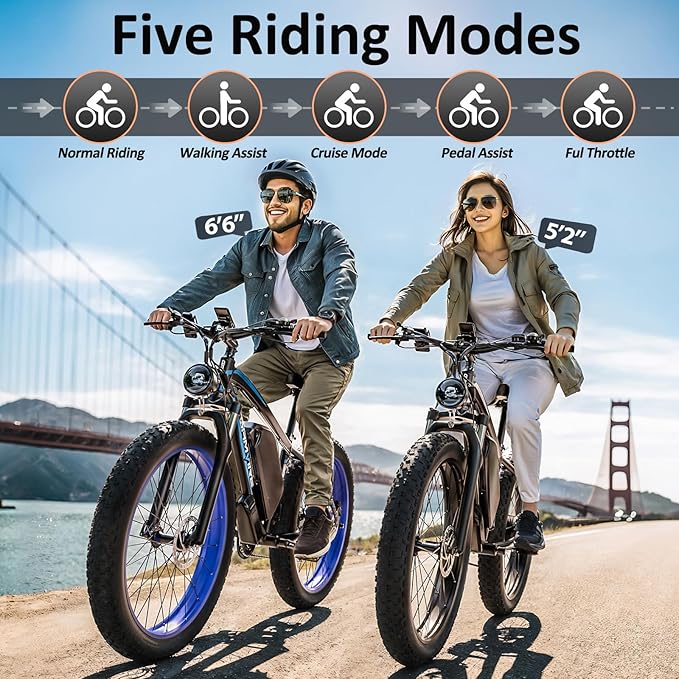 Ebike for Adults Electric, 52V 19.2Ah/32Ah, Peak 2000W/2500W E-Bike, 36/40MPH, 70 Miles/100Miles, Hydraulic Disc Brake, Off Road Snow Mountain E-Bike, 24"/26" Fat Tire Electric Bicycle UL2849 by SGS