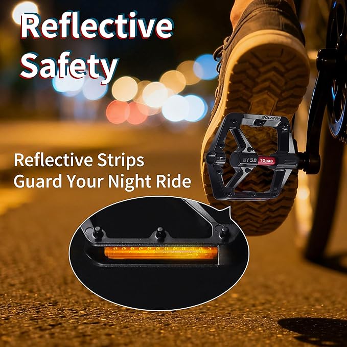 Bike Pedals - Aluminum Alloy Anti-Slip Bicycle Pedals, 2 Bearings & DU Bushings, Sealed Bearings, Reflective Strips, Universal for Mountain/Road/Folding Bikes