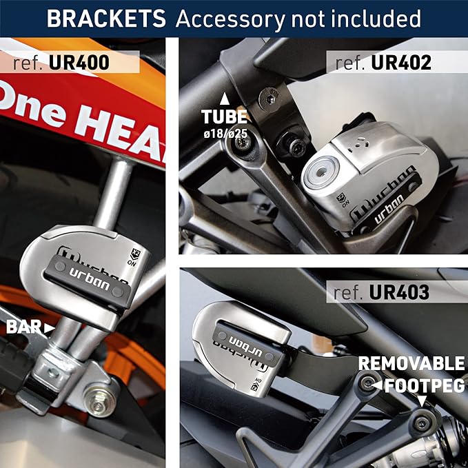URBAN UR14S Approved Motorcycle Disc Lock with Smart Alarm | 120dB, LED, Warning, A+ Sensitivity, X2 ON | SRA & Sold Secure Gold Tested Anti-Theft for Motorbike | 14mm Double Locking, Stainless Steel
