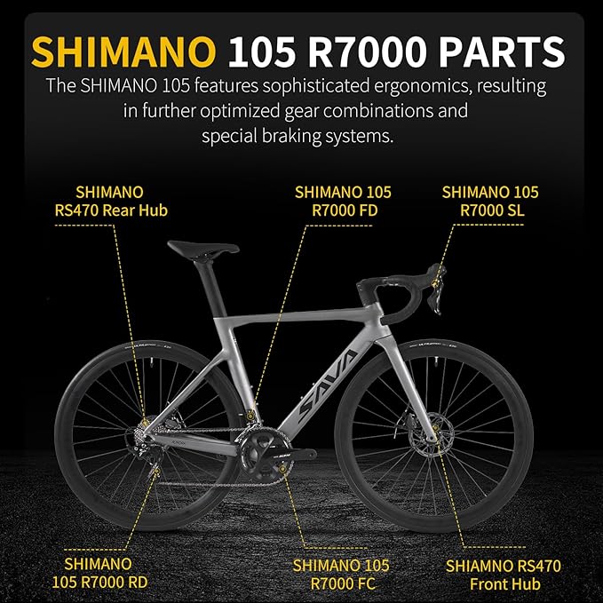 SAVADECK Carbon Road Bike, T800 Carbon Fiber Frame 700C Racing Bicycle with Shimano 105 R7000 22 Speed Groupset and Mechanical Disc Brake, Ultra-Light Carbon Bike for Adult.