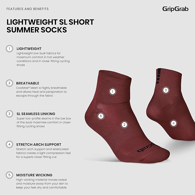 GripGrab Lightweight SL Performance Summer Cycling Socks Eyecatching 2 Lengths Road Mountain Gravel Bike Indoor Biking
