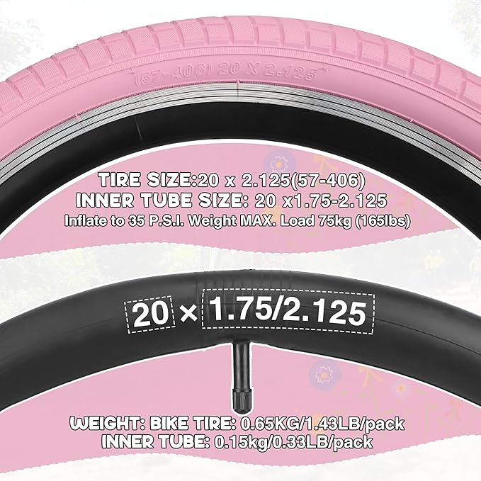 12/16/20x2.125 Bike Tires 1/2 Pack 12/16/20 Inch Kids Folding Replacement Tire/Tube Suitable for Tires 12/20x2.1 12/16/20x2. 125 12/20x2.25, Multiple Colors