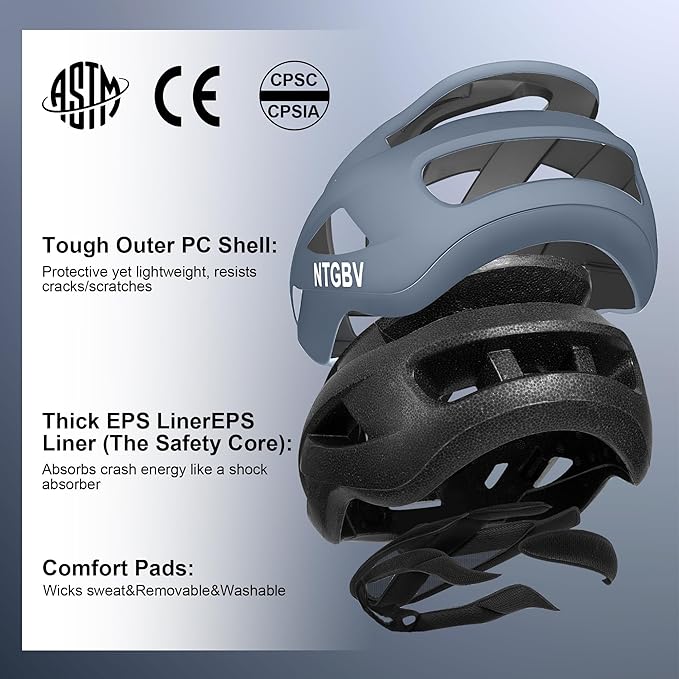 Adult Bike Helmet for Men/Women with Helmet Bag 2 Removable Moisture-Wicking Liners Adjustable Dial Comfort Fit Lightweight Shockproof CPSC 1203 Safety Certified for Road-Ready/Urban-Commute/MTB