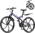 Betterland 26 Inch Mountain Bike, 21 Speeds Full Suspension Folding Bikes, Dual Disc Brake, High Carbon Steel Frame and Non-Slip Quick Release tire Bicycle for Adult