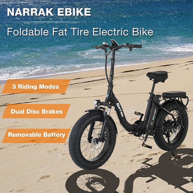 Fat Tire Folding Electric Bike, 48V & 624Wh Lithium Removable Battery, Peak 1100W Brushless Motor, Max Speed 20Mph, M5 Large LCD Display, Suspension, Step-Over/Thru Frame