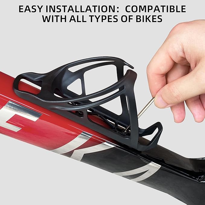 Mixed Bike Water Bottle Cage 2-Pack, Carbon Fiber Reinforced Lightweight Holder with Screws & Tool, Fits Down Tube & Seat Tube, Universal for Road, MTB & Gravel Bikes (Matte Black)