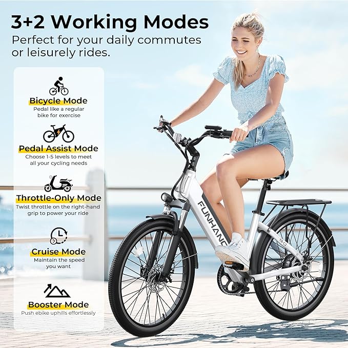 Electric Bike for Adults, 1000W Peak Ebike, 50Miles 21.7MPH Step Thru Electric Bicycle, 26" Commuter E Bikes with 48V Built-in Removable Battery, Adjustable Stem, 7-Speed, UL 2849 Certified