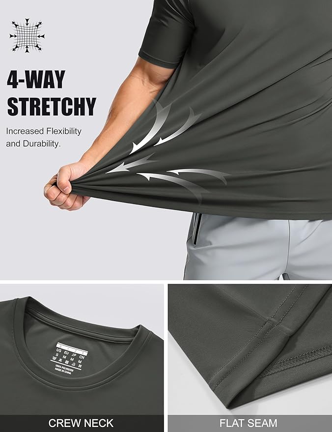 MAGCOMSEN Men's Short Sleeve UPF 50+ T-Shirt Quick Dry Workout Athletic Running Swim Tops Tee Rash Guard Performance Shirts