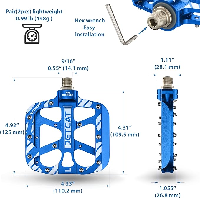 Mountain Bike Pedals Flat - MTB Pedals Flat, Bicycle Pedals, Road Bike Pedals, BMX Pedals, for BMX MTN Road Gravel EBike, Specialized Parts, Adults, Aluminum Metal Stamp 9/16"