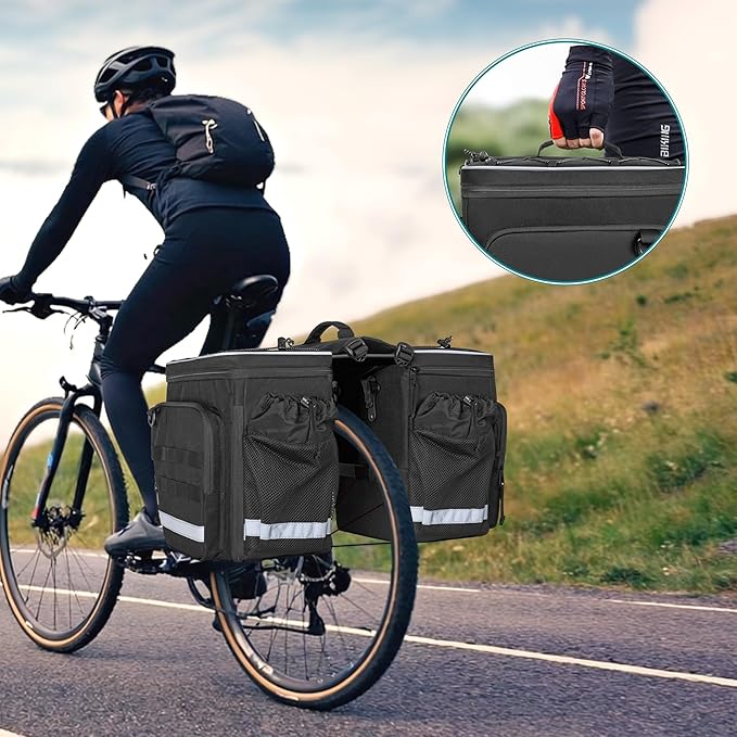 50L Bike Panniers with a Rain Cover, Bike Saddle Bag with Expandable Compartment and Multiple Pockets, Black