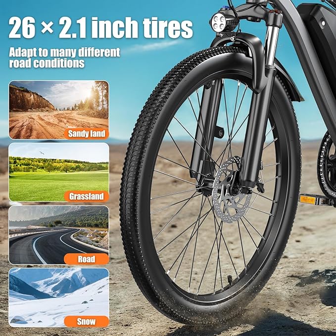 Electric Bike for Adults, 26" Commuter Ebikes with 5-Level Pedal Assist & 7 Speed Gears, 25MPH, 720W Motor, 375Wh Battery, 50 Miles, Lockable Suspension Fork, Lightweight Electric Mountain Bicycles.
