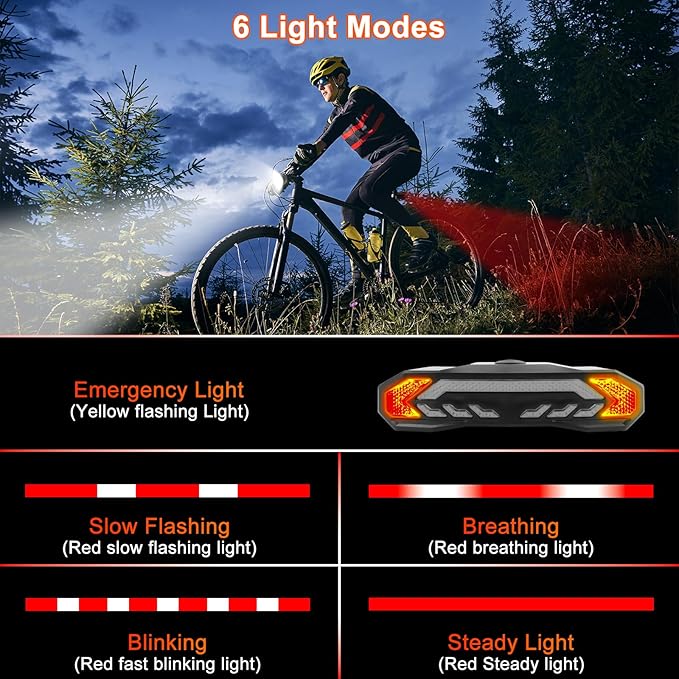 NineLeaf Bike Turn Signals, Turn Signal Kit for Ebike, Bike Turn Signals Front and Rear Auto On/Off Electric Bell Automatic Brake Light Remote Control Rear Light USB Rechargeable IP65 Waterproof