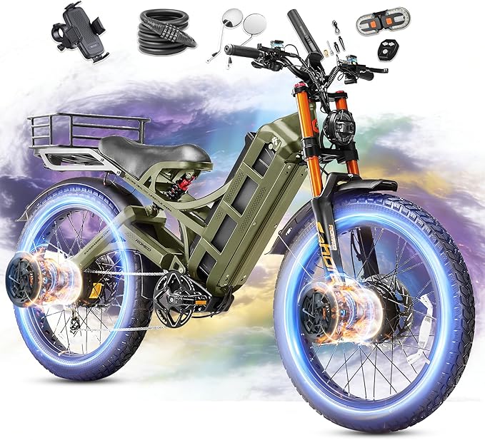 eAhora 2026 Romeo Pro3/2 50/46Mph Ebike 5600/4000W Dual Motor 200+Miles Electric Bike for Adults, 52V/70Ah 60V/80Ah Long Range 26 * 4.0" Fat Tire Full Suspension Electric Mountain Bike