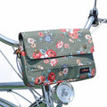 TOURBON Bike Bag Waxed Canvas Bicycle Handlebar Bag Zipper Closure Pouch Crossbar Front Frame Basket Cycling Saddebag Under Seat Strap-on Rear Rack Pannier (Green with Flower)