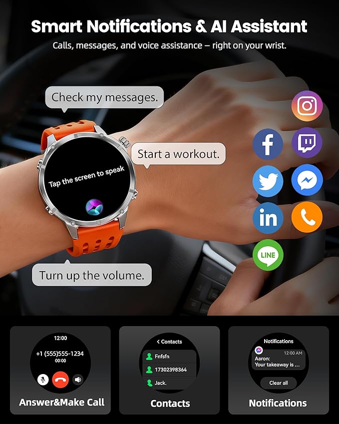 WalkerFit GPS Smart Watch for Men, Multi-Satellite Positioning, Full Metal Body, 520mAh Long Battery Life, 5ATM Waterproof with Bluetooth Call, 1.43” AMOLED Screen, for iPhone/Android, Orange