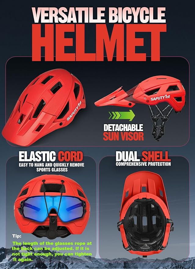 Mountain Bike Helmet for Adults & Youth Lightweight Impact-Resistant with Adjustable Dial & Removable Visor Unisex Helmet for Mountain Biking Bicycle Clcying
