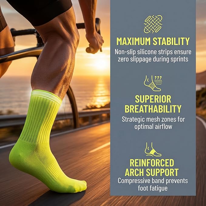 Cycling Socks for Men & Women - 3D Arch Support Compression Bike Socks | Moisture Wicking & Breathable
