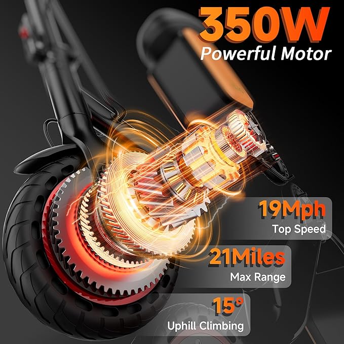 Folding Electric Scooter for Adults with Seat- 19MPH & 21-Mile Range, 350W Motor, 8.5" Solid Tires with App Control & Dual Brake System - UL2272 Certified Commuter E-Scooter