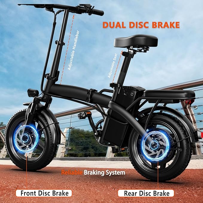 14" Folding Electric Bike for Adults & Teens, 500W Motor 23MPH, 48V 12Ah Removable Battery, UL 2849 Certified, 35 Miles PAS Range, Dual Disc Brake, Compact Ebike Commute, Electric Bicycle with Pedals