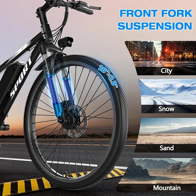 ASKGO Electric Bike for Adults, 1500W Peak Motor, 25Mph, 65Miles, 48V 10AH Removable Battery, 26“ Mountain Ebike with 7-Speed Gear for Beach Snow Commuter