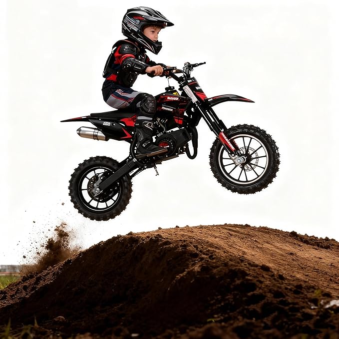 cdar Kids Dirt Bike, 49cc Gas Dirt Bike for Teens - 25MPH 2-Stroke Pit Bike with Hydraulic Disc Brakes & 10" Off-Road Tires Ages 13+ Max180lb Load Christmas for Boys Girl Red