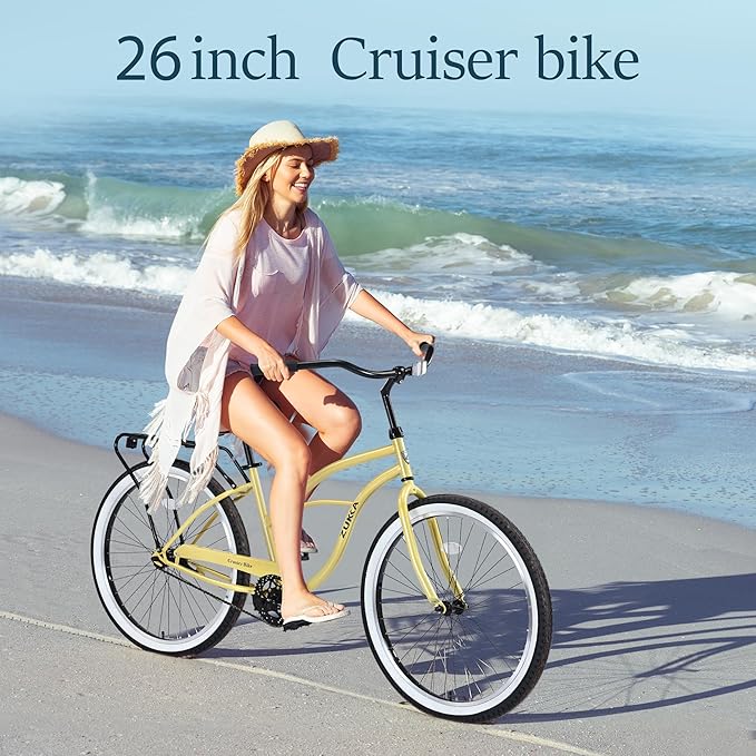 Multiple Colors Adult Beach Cruiser Bike, Single Speed Bicycles 26" Inch, Fixed Gear Bike, Wide Wheels for Stability, Rear Coaster Brakes, Multiple Speed Options