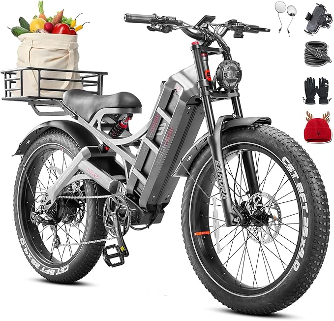 eAhora 2026 Romeo Pro 3 5600W 50Mph High-Torque Ebike, 60V 80Ah 250-Mile Long Range Electric Bike for Adults, Adjustable Air Suspension, 26'' Puncture-Proof Tire, UL 2849 Certified by TÜV