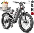 eAhora 2026 Romeo Pro 3 5600W 50Mph High-Torque Ebike, 60V 80Ah 250-Mile Long Range Electric Bike for Adults, Adjustable Air Suspension, 26'' Puncture-Proof Tire, UL 2849 Certified by TÜV