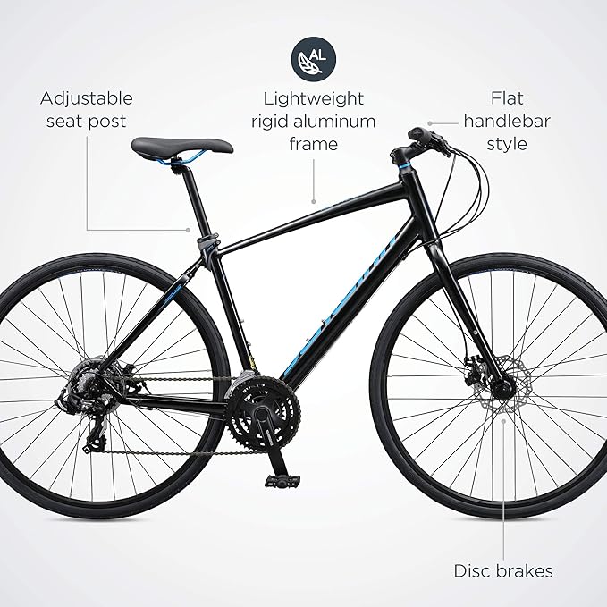 Schwinn Vantage Men and Women Adult Sport Hybrid Bike, 21 or 24 Speed Drivetrain, Aluminum Frame, Flat Bar, Disc Brakes, Smooth Ride Technology