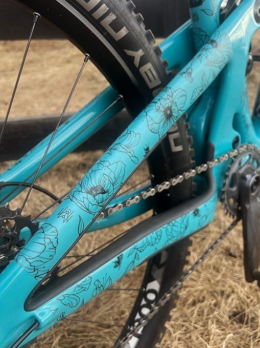 Precut Bike Frame Protection Tape- High Impact Clear Vinyl Wrap Includes 4 Sheets (8.5”x14.5) eBike, MTB Frame Protection, Protects from Scratches and Dings (Poppy Flower)