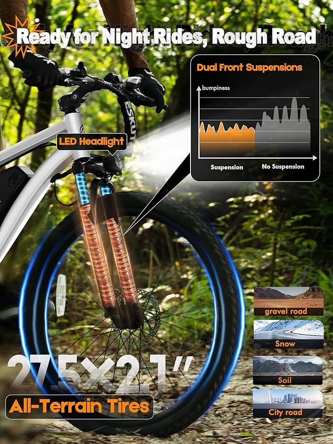 M200 Electric Bike for Adults – 21-Speed Gear 27.5" Mountain E-Bike, 1200W Peak Brushless Motor 28MPH, 48V 10.4Ah&13Ah Removable Battery, Up to 55-65 Miles Range, Step Over Commuter E-MTB, NFC Unlock