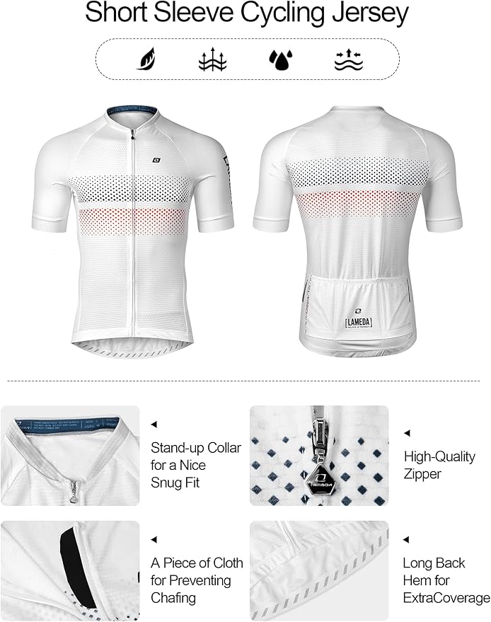 LAMEDA Men's Cycling Jersey Breathable Lightweight Short Sleeve Elastic Pro Road Bike Shirt Full Zip