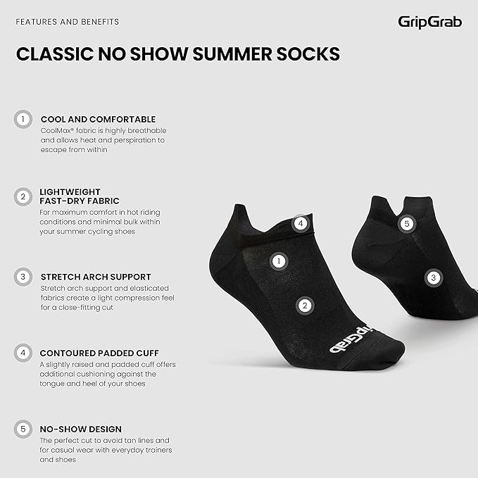 GripGrab Classic No-Show Single & Multipack Invisible Cycling Socks Short Low Sneaker Trainer Summer Liner Bike Sock
