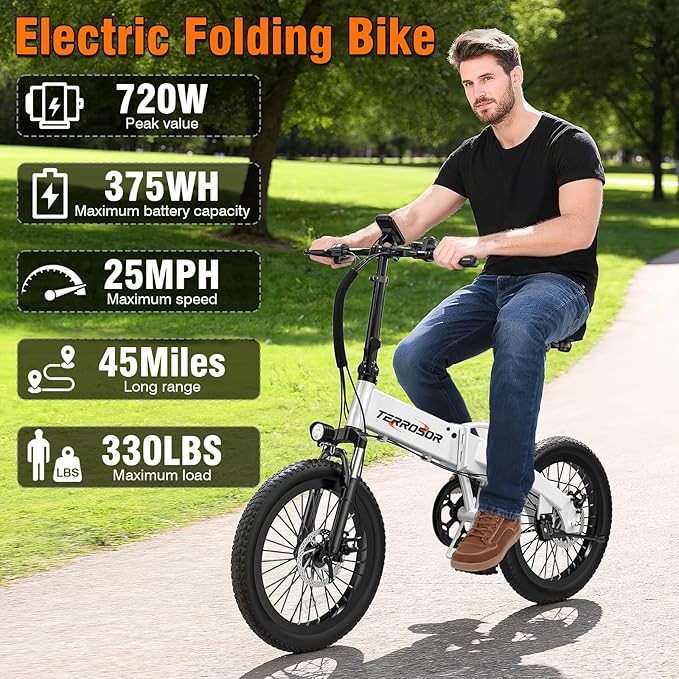 Electric Bike for Adults and Teens, 560W Motor 24MPH Compact Commuter Ebike, 32 Miles Range, 48V 10Ah Battery, 3 Shock Absorbers, 14" Mini Foldable Electric Bicycles with Basket, UL 2849 Certified