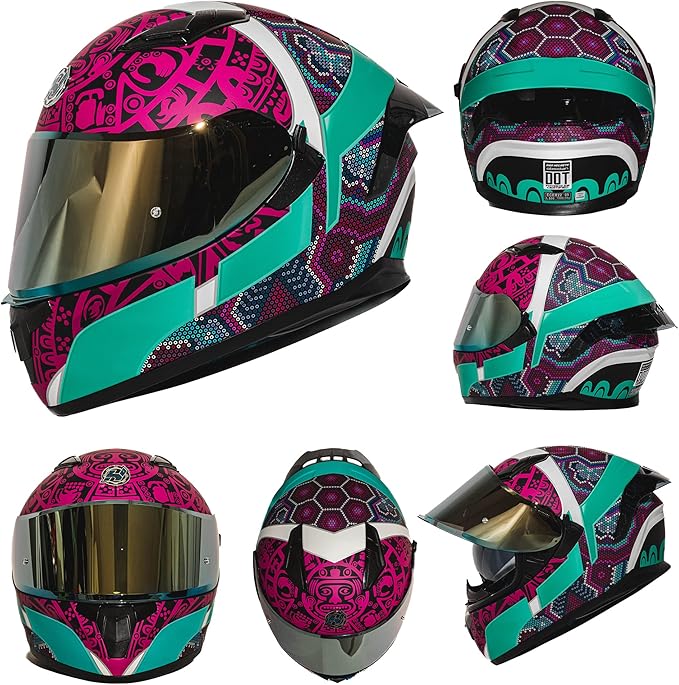HAX Obsidian Full Face Dual Visor Adult Motorcycle Helmet for Motorbike Street Bike with Pinlock Ready DOT Approved HUICHIOL Aqua XL
