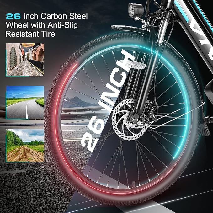 Vivi MT26GUL Electric Bike 26" Step Through Electric Bicycle with Removable 48V 374.4Wh Battery, 750W Peak Motor, 21.7Mph Top Speed, Up to 50 Miles, Cruise Control, 7 Speed, SGS Certified to UL2849