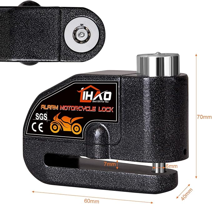 LIHAO Motorcycle Disc Lock, Anti-Theft Waterproof Disc Brake Alarm Lock for Motorbike Scooter