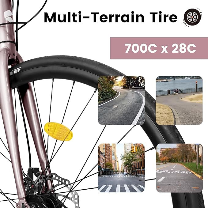 700C Bent Handlebar Road Bike,16 Speed Hybrid Road Bike,Men's and Women's Hybrid Commuter Bike