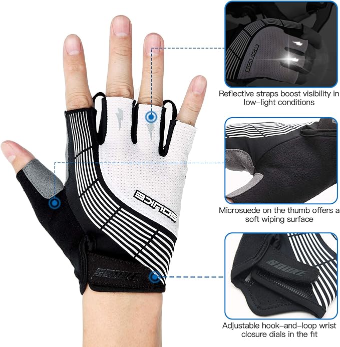Souke Sports Cycling Bike Gloves - Padded Half Finger Bicycle Gloves with Shock-Absorbing, Anti-Slip, Breathable MTB & Road Biking Features for Men & Women