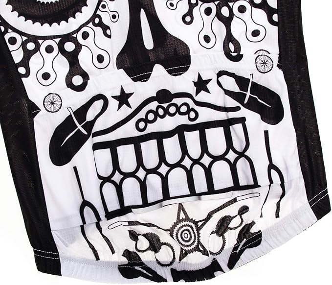Men Cycling Jersey Skull Bike Short Sleeve Tops Quick-Dry Reflective 3-Pockets S-3XL