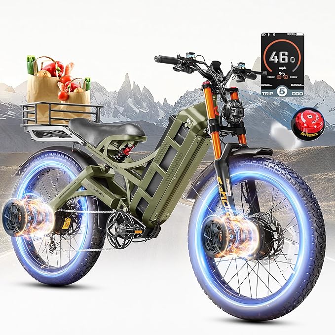 eAhora 2025 Latest Romeo Pro 3/2/Pro 5600W/50Mph 4000W/46Mph Dual Motor Electric Bike for Adults, 60V/80Ah 52V/70Ah 250+Miles Long Range Ebike 26''*4.0 Fat Tire Full Suspension Off-Road Ebike, UL2849