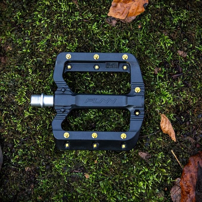 Funn Black Magic Plastic Flat Mountain Bike Pedal Set - Lightweight Wide Platform Bicycle Pedals for Stability, 9/16-inch CrMo Axle Bike Pedals for MTB/BMX/Urban/Gravel Riding